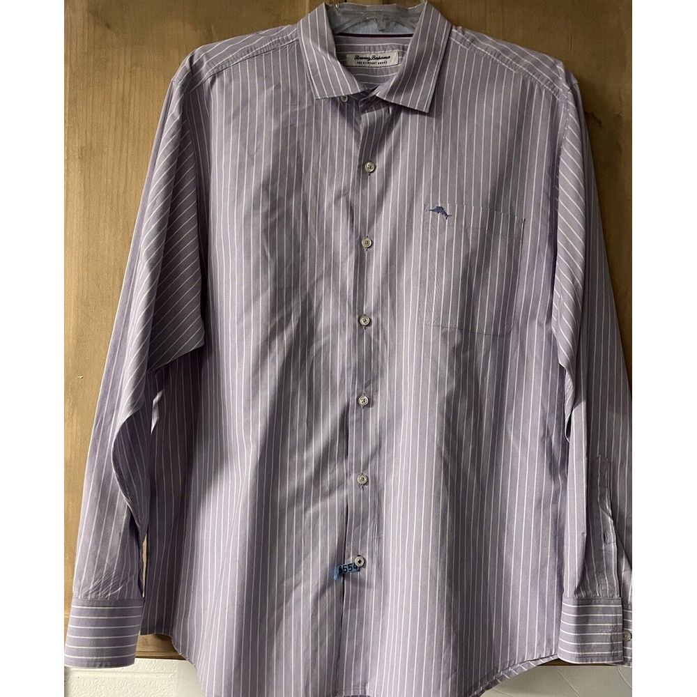 Tommy Bahama The Newport Coast LS Button Down‎ XL Purple/White Striped W/Logo